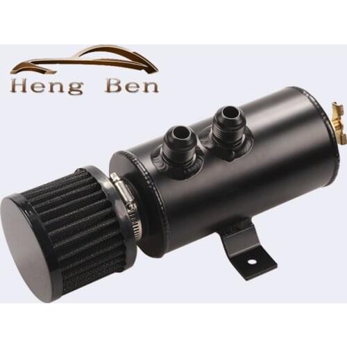 Black Universal 0.75L Brushed Baffled Oil Catch Tank Can with Breather Filter Aluminum 10 AN Round Can Oil Catch Can