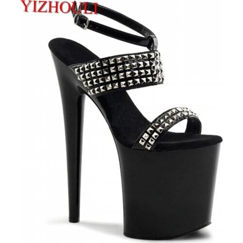 New style rivet decoration, ankle strap buckle, 20 cm high stilettos, waterproof platform sandals