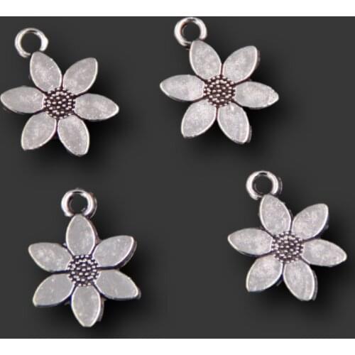 20pcs Antique Silver Color Flower Petal Alloy Pendants Retro Earrings Necklace DIY Charm Handmade Jewelry Making 14*10mm A481