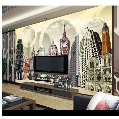 Custom photo wallpaper 3d wall murals wallpaper Hand-drawn illustration building 3 d background wall paintings wallpaper decor