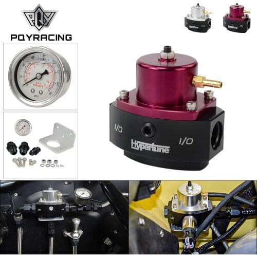PQY 12-880 E85 Compatible Return Adjustable Style Billet Aluminum Bypass Fuel Pressure Regulator with AN6*1 AN8*2 Fittings