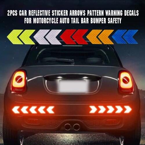 2PCS Car Warning Reflective Sticker Decals Arrows Pattern Motorcycle Auto Tail Bar Bumper Luminous Sticker Traffic Safety Mark