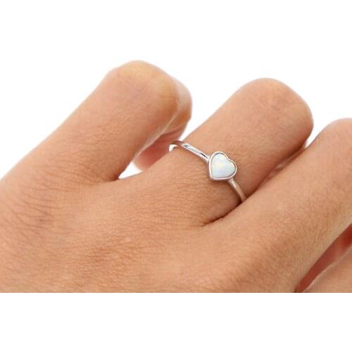 Real 925 sterling silver Valentines gift true love Heart fire opal stone ring lady girls finger ring forever delicate ring