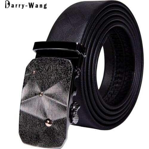 Emboss Buckle Belt for Men Cowhide Waist Strap Gold Slide Ratchet Buckle Black Genuine Leather Belt for Jeans Pants Barry.Wang