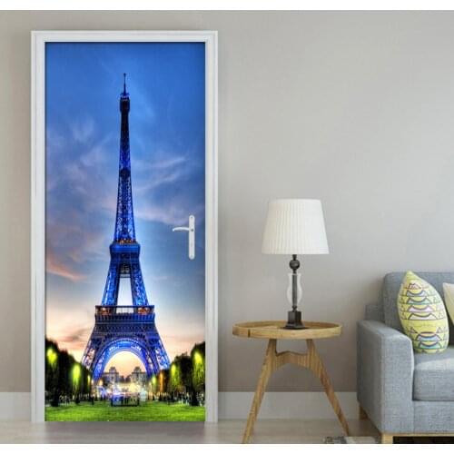 Modern 3D Night Sky Paris Eiffel Tower Wallpaper Living Room Bedroom Door Decoration PVC Sticker Waterproof Mural Wall Painting