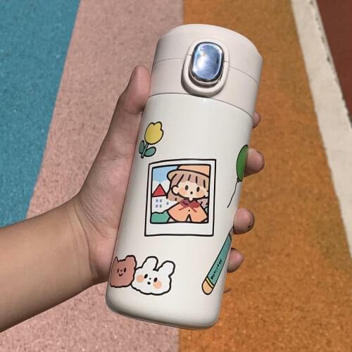 Korean Stainless Steel Thermos Mug Water Bottle Cute Fashion Girl Outdoor Travel Portable Coffee Vacuum Flask Thermal Tumbler