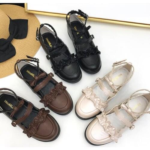 Japanese Style Sweet Lolita Shoes Bow Women College Girl Students LOLITA Shoes JK Uniform Shoes PU Leather Flat Shoes tb001