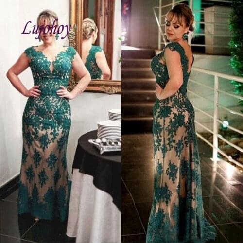 Green Long Lace Mother of the Bride Dresses Plus Size for Weddings Godmother Groom Dinner Dresses Gowns