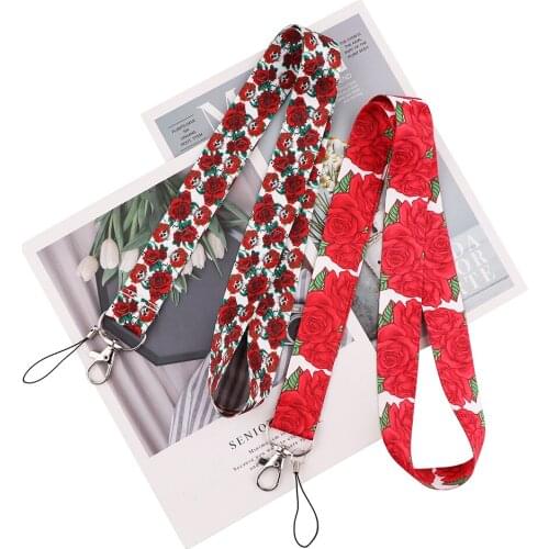 ZF2881 1pcs Red Rose Painting Art Key Chain Lanyard Neck Strap For Phone Keys ID Card Creative DIY Hang Rope Lariat Lanyard