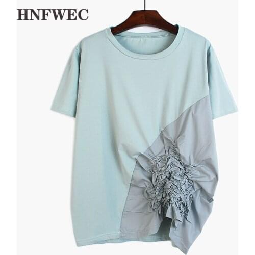 Women Gray Pleated Split Asymmetrical Temperament T-shirt New Round Neck Short Sleeve Fashion Spring Summer 2020 V431