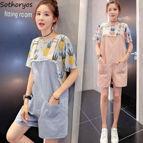 Rompers Women Solid Fur-lined Leisure Chic Denim Womens Pockets Safari Style Overalls Loose Harajuku All-match Playsuits Ulzzang