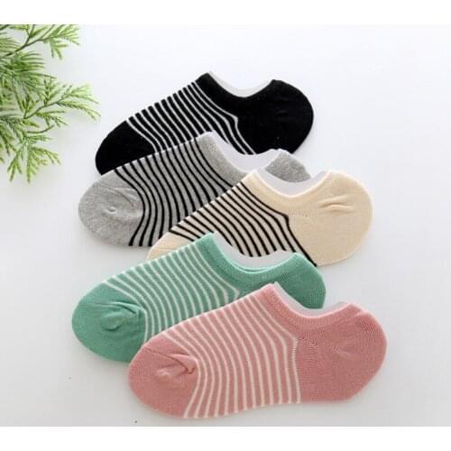 Women Striped Print Short Sock Spring Summer Autumn Cotton Thin Section Silicone Non-Slip Invisible Boat Socks