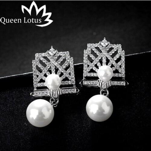 Queen Lotus 2017 New Design Summer Style Symphony Square Zircon Crystal Earrings Temperament Sweet Fashion Earrings For Women