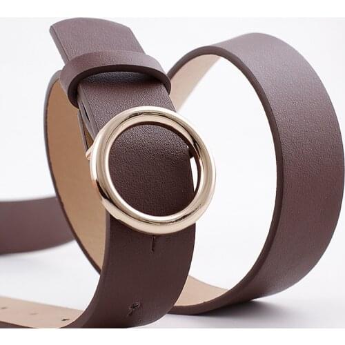 2020 Female Fashion Round Buckle Waist Belt Metal Buckle Casual PU Leather Belt Clothes Accessories For Women