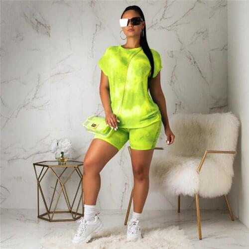 Tie Dye Tracksuit Women Sports Suit Lady Casual Short Sleeve Top + Short Pants Workout Clothes Tracksuit Fashion Summer Outfit