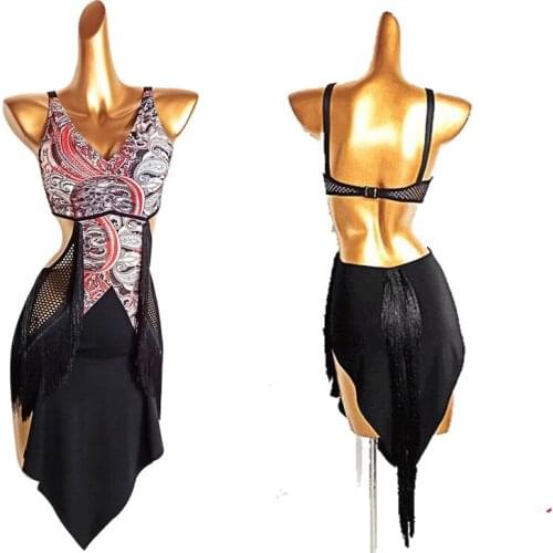 New Latin Dance Dress Female Suspender Practice Dress Sexy Irregular Dance Skirt Women Ballroom Dance Competition Dresses DN9551