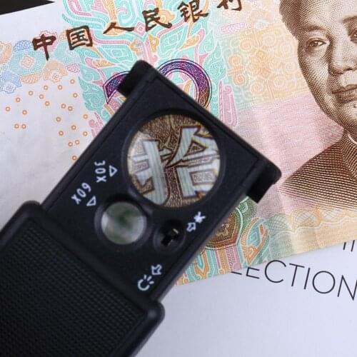 1pcs 30X 60X LED Mini Pocket Magnifying Lupa Hand Magnifier Portable Jeweler Microscope Currency UV Detector Len Newest