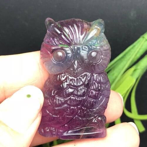 1Pcs natural fluorite owl crystal mineral jewelry wisdom happiness bird family home decoration study decoration DIY gift