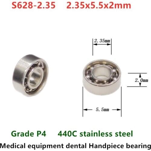 10pcs Grade P4 stainless steel bearing S628-2.35 2.35*5.5*2 mm medical equipment Dental Handpiece drill burs bearings 20:1