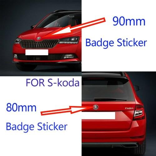 2pcs 80mm 90mm Car Styling Middle Front Grille Rear Trunk Emblem Replacement Logo Sticker for Octavia Superb Fabia Rapid Kodiaq