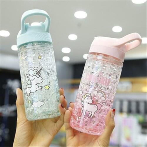 400ml Summer Cold Drink Juice Coffee Cup Portable Fashion Double Straw Unicorn Ice Cup Boy Girl Plastic Cup Novelty Gift