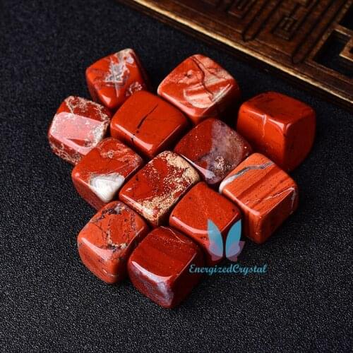 6 Pieces Polished Natural Africa Red Jasper CUBE Tumbled Stone Gravel Square Crystal Stones Hand-Polished for Fish Tank Decor Ga