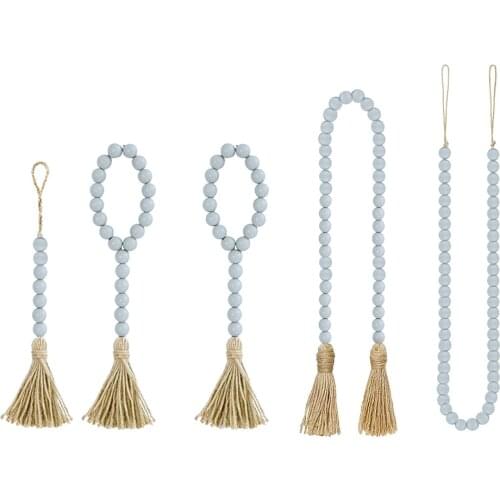 Europe Wood Bead Garlands Wall Hanging Home Decor Bohemia Farmhouse Tassels Rattan Macrame Jute Rustic Country Style Ornaments