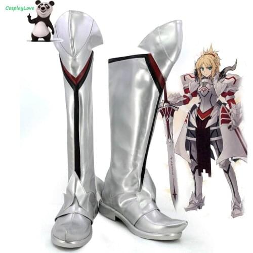 FGO Fate Grand Order Fate Apocrypha Saber Mordred Silver Cosplay Shoes Long Boots Leather CosplayLove For Halloween Christmas