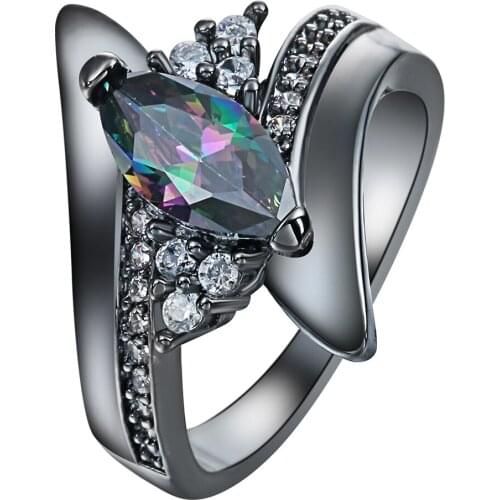 Hainon Fashion Black Gold Color Jewellery Distribution Rainbow Crystal Zircon Jewelry Women Engagement Rings Size 6 7 8 9 10