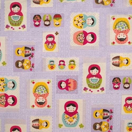 Cotton Linen Fabric for sewing pathwork, bedding - Matryoshka Doll - Violet (width=110cm)