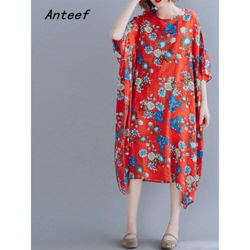 Short sleeve cotton vintage floral dresses for women casual loose long woman summer beach dress elegant clothes 2021
