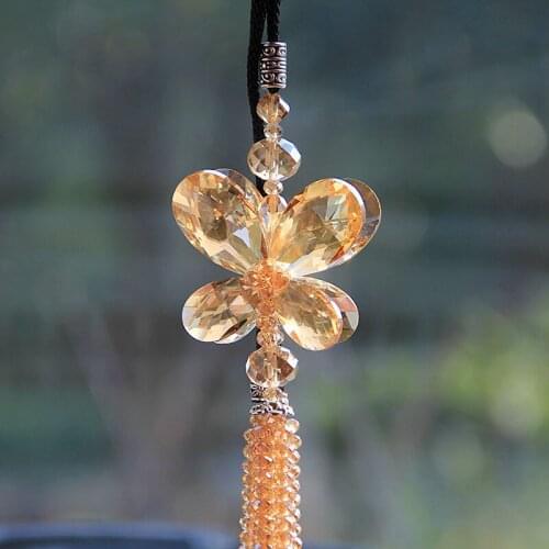 Crystal Butterfly Figurine Glass Hanging Ornaments Car Rearview Mirror Crafts Home Decor Figurines Car Interior Accessories