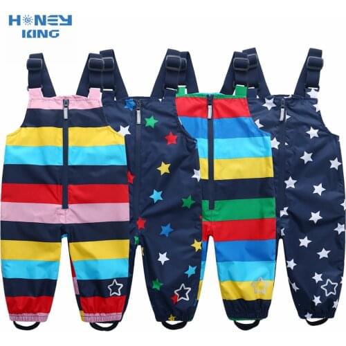 HONEYKING Children Waterproof Rain Pants Baby Jumpsuits Boys Girls Overalls Strap Pants Fashion Kids Overalls