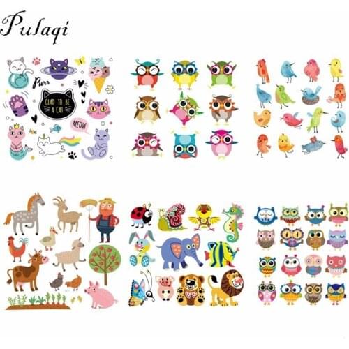 Pulaqi Colorful Animal Owl Horse Iron On Heat Transfer Badges DIY For Kids T-shirt New Design A-Level Heat Transfer Stickers E