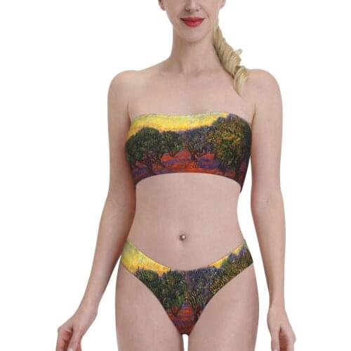 Starry Night Painting swimming suit Van Gogh Bandeaukini 2021 Swimming Suit Bikinis for Women young Girl