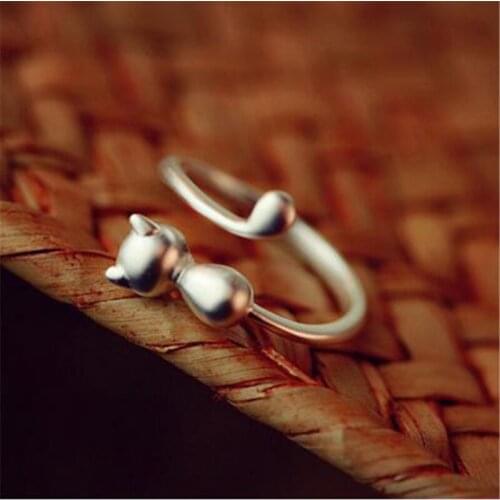 Fashion 925 Sterling Silver Cat Rings For Women Wedding Jewelry Adjustable Size b006