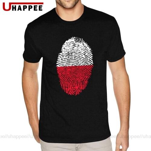 Graphic Poland Flag Fingerprint T Shirts Mens Custom Printed Short Sleeved Red Crew T Shirt