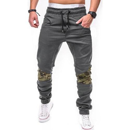 Men Camouflage Patchwork Skinny Pants Drawstring Ankle Tied Sports Trousers Mens Clothing 2021 брюки мужские камуфяж