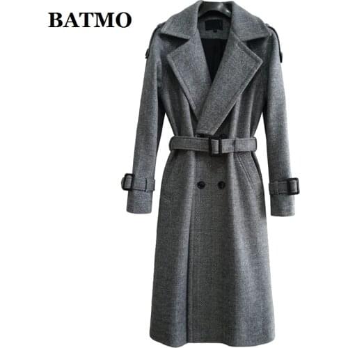 BATMO 2019 new arrival autumn&winter high quality wool casual trench coat men,mens X-long trench coat,plus-size S-6XL 1167