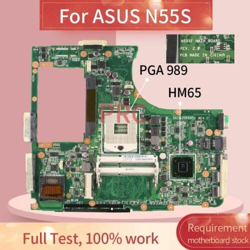 N55SF For ASUS N55S N55SL N55SF Notebook Mainboard DA0NJ5MB8C0 HM65 PGA 989 DDR3 Laptop motherboard