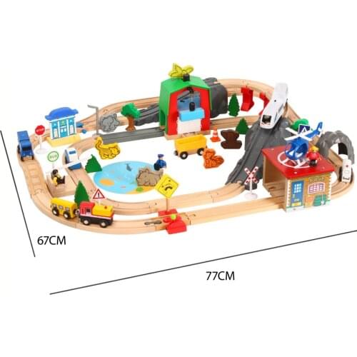 79pcs sound electric train track set hillside parking airport fishing scene compatible wooden train track children train game