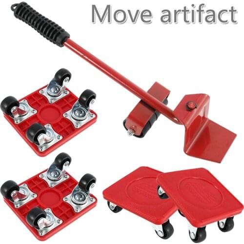 5pcs/9pcs Professional Furniture Mover Tool Set Heavy Stuffs Transport Lifter 4 Wheeled Roller with 1 Bar Moving Device Tool