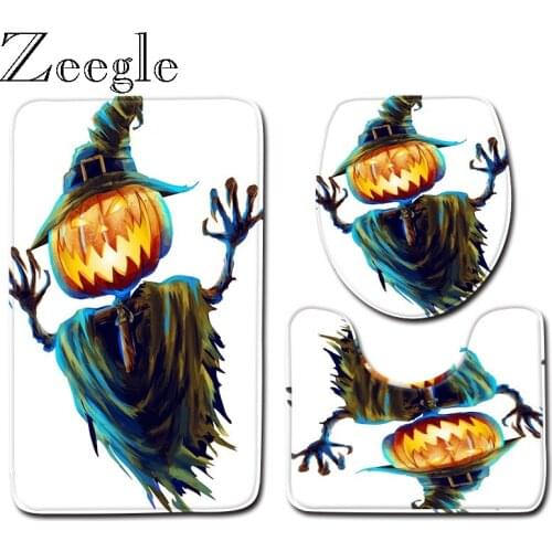 Zeegle Halloween Bath Mat Set with Toilet Seat Cover Microfiber Foot Rug Bathroom Decoration Mat Rug Absorption Soft Bath Mat