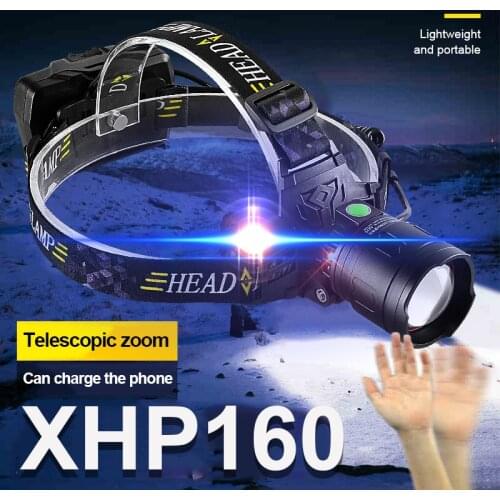 Newest XHP160 IR Sensor 18h Fishing Led Headlamp 18650 Usb Rechargeable Head Flashlight High Power Headlamp Powerful Head Lamp