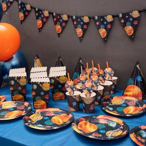 New Outer Space Theme Birthday Party Decoration Supplies Tableware Paper Cup Plate Napkins Popcorn Box Baby Shower Kids Favors