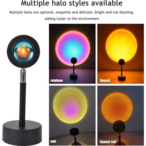 New USB Night Light Rainbow Projection Table Lamp Sunset Projection Floor Lamps Bedroom Rotating Colorful Nightlight Backlight