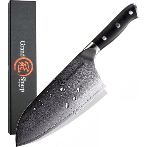 GRANDSHARP Cleaver Knife 7.2 Inch VG10 Japanese Damascus Steel Kitchen Knives 67 Layers Butcher Tools Chefs Japanese Damascus