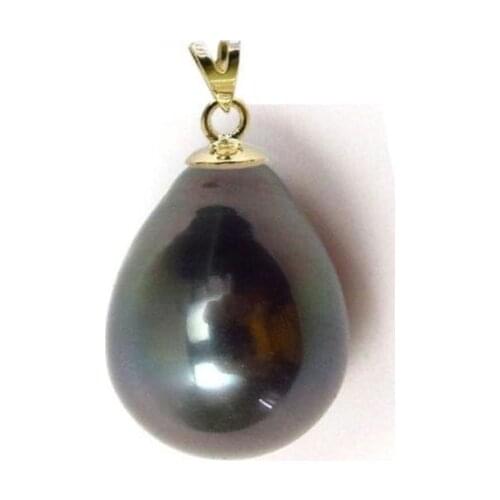 HUGE 12-14MM NATURAL SOUTH SEA GENUINE BLACK PEARL PENDANT Yellow Gold