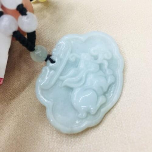 Pure natural Emerald jade hand carved light color rabbit lock pendant three-color jade bead necklace men and women sweater chain