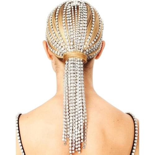 StoneFans Trendy Rhinestone Hair Accessories Chain for Women Jewelry Elegant Full Crystal Tassel Hairbands Long Chain Headwear